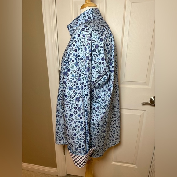 Thomas Dean Floral Blue Men's Shirt w reverse cuffs-Size XL - Picture 2 of 8